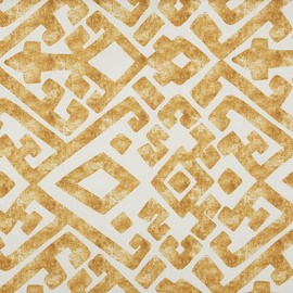 Kt KILOtela - Fabric Sold by the Metre, Digitally Printed Half Panama, 100% Organic Cotton, Oeko-Tex Standard 100, Width 280 cm, Length Selectable from 50 to 50 cm, Ethnic Seafood, Mustard, White