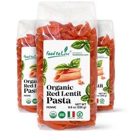 Food to Live Organic Red Lentil Penne Pasta, 8.8 OZ (Pack of 3) – Non-GMO, Single Ingredient. No Additives. No Major Allergens. Good Source of Plant Based Protein and Fiber. Made in Italy