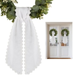 2 Pcs Scalloped Wreath Sash for Front Door Ruffle Wreath Ribbon for Yard Porch Garland Home Decor(White)