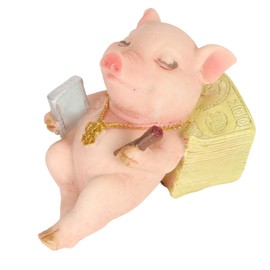 Pig Figurine Ornament Resin Small Vivid Decorative Funny Pig Statue for Car Bedroom Living Room Office