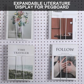 Beeveer 4 Pair Expandable Literature Display for Pegboard, Adjustable Width Metal Wire Magazine Holder Pegboard Shelf Hooks Accessories for Exhibitions Trade Show and Office Retail Store (White)