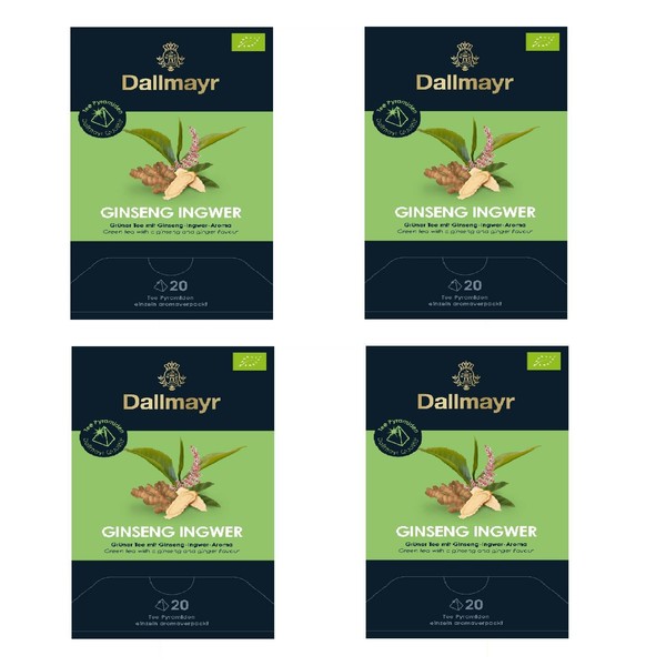 4 x Dallmayr Ginseng Ginger Organic Tea 20 Pyramids x