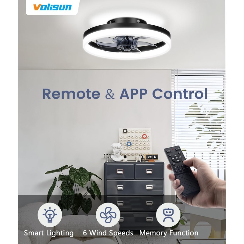 VOLISUN 13 inch Small Ceiling Fans with Lights and Remote,