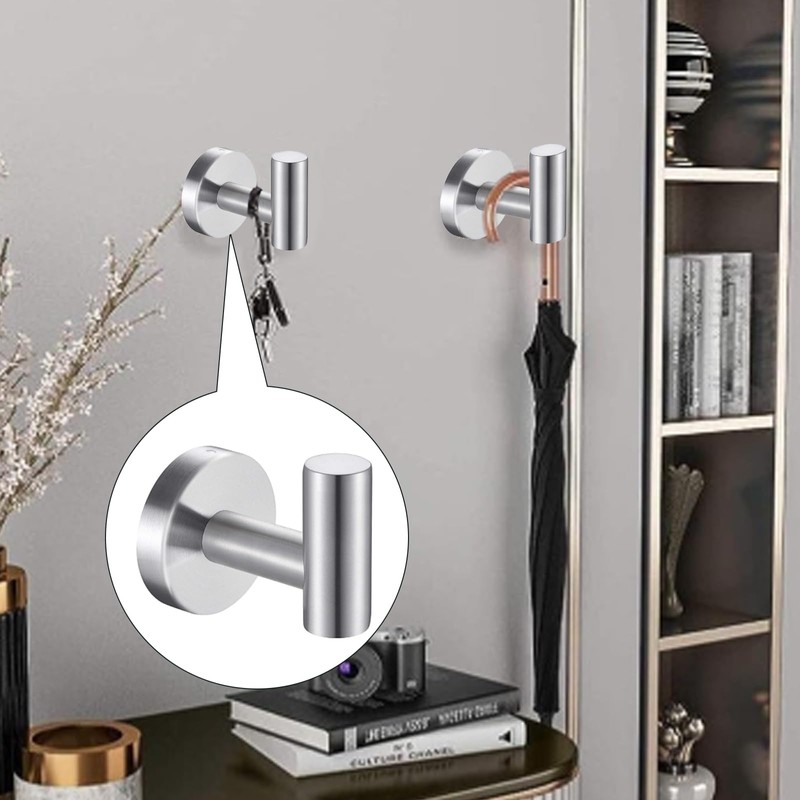 IUSOT 4 Pack Brushed Silver Towel Hooks – Heavy Duty