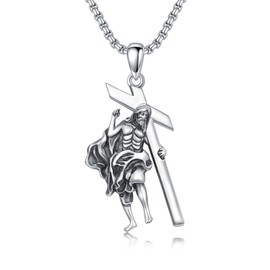 Swordgod Crucifix Necklace for Men 925 Sterling Silver Jesus Cross Necklace Crucifix Pendant Faith Religious Necklace Gift for Him with 2.0mm 22"+2" Rolo Chain