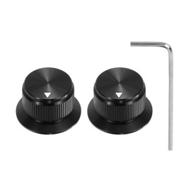 sourcing map 2Pcs Aluminium Potentiometer Knobs 1/4" Volume Tone Control Top Hat Knobs with L-Type Hexagonal Wrench for Guitar Instruments Audio Mixer Amplifier Black