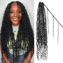 Boho Faux Locs Crochet Hair 30 Inch Goddess Locs 8 Packs Boho Soft Locs Crochet Hair with Curly Ends Pre-looped Long Bohemian River for Black Women (1B#, 24 Inch (Pack of 8))