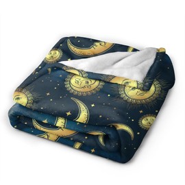 Gbuzozie Moon Sun and Stars Fleece Blanket Lightweight Ultra-Soft Throw Blanket for Sofa Couch Bed Camping Travel - Super Soft Cozy Microfiber Blanket 60"X50"