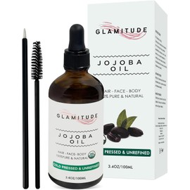 GLAMITUDE Organic Jojoba Oil for Skin - Hair Oil Body Oil Hair Growth Oil |Beard Oil Massage Oil Hair Oil for Hair Growth |Nail Oil Cuticle Oil Face Oil |Indian Hair Oil Mineral Oil |Pure & Cold Pressed 100ml