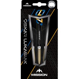 Mission | Oskar Lukasiak Darts | Steel Tip Darts Set | 95% Tungsten Barrel | Black & Gold PVD | Available in Multiple Weights. (24, Grams)