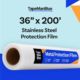 TapeManBlue Stainless Steel Protection Film, 36 inch x 200 feet, Made in USA, Protective Film for Appliances and Metal Surfaces, Clear Self Adhesive Stainless Steel Film with 45-Day Clean Removal