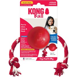 KONG Ball with Rope - Durable Fetch Toy with Rope for Easy Throwing - For Tug, Playtime & More - Natural Rubber - Red - For Small Dogs