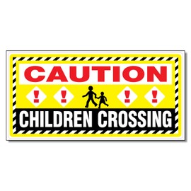 Caution Children Crossing Restaurant Café Decal Sticker Retail Store Sign 9.5 X 24 Inches