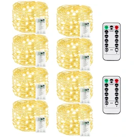 8 Pack Each 20FT 60LED Fairy Lights Battery Operated with Remote, Waterproof Twinkle Lights with Timer, Cuttable String Light Indoor & Outdoor for Bedroom Classroom Wedding DIY Christmas (Warm White)