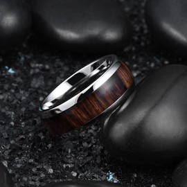 King Will NATURE 8mm Mens Real Wood Inlay Titanium Wedding Ring High Polished Dome Style10.5