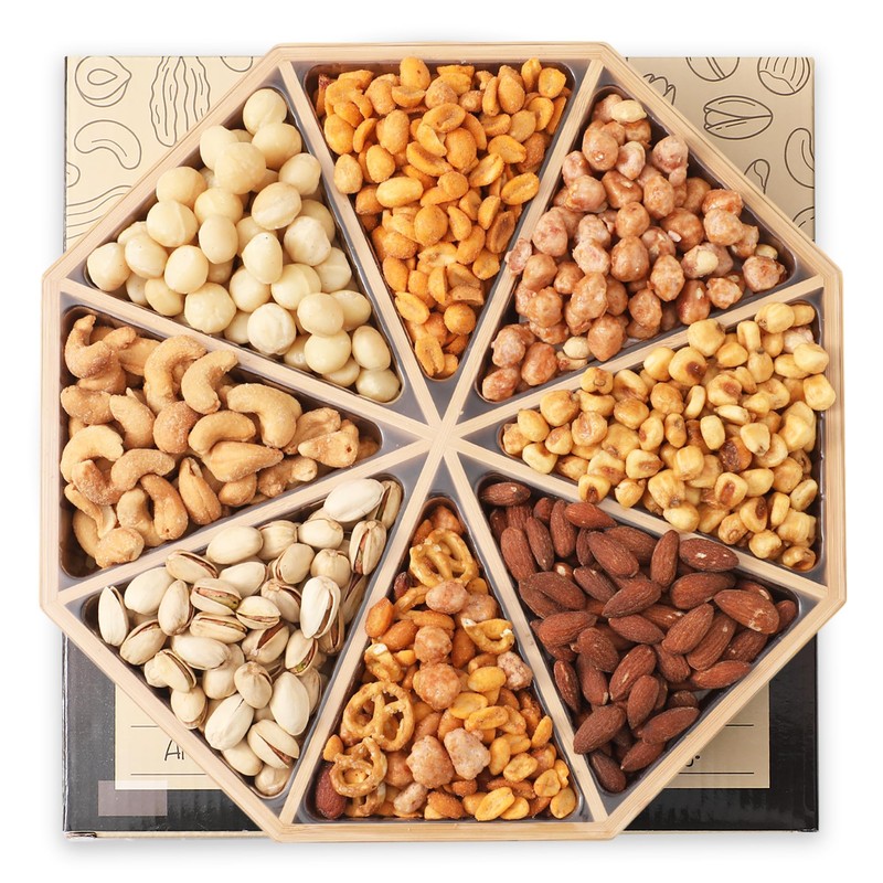 Gourmet Mixed Nuts Gift Basket in Sleek Bamboo Wood Reusable