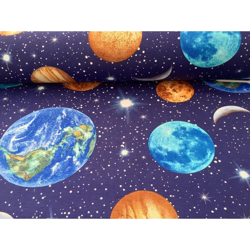 Planet Earth Fabric Home Decor Curtains Upholstery Cotton Galaxy Planets