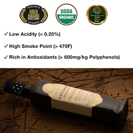 Entimio Ardente +600 mg/kg Polyphenol Rich Organic Extra Virgin Olive Oil, New 2024-2025 Early Harvest Italian Olive Oil from Sicily, Italy, 2025 Gold Winner, Cold Extracted, Lab Tested - 16.9 fl oz