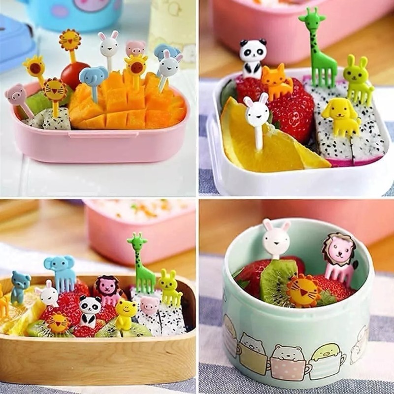 Tuybb Set 10 Tenedores Palillos Animales Caritas Lunch Fruta Niños