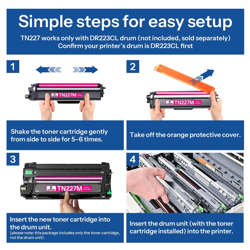 TN227M Toner Cartridge Compatible TN-227 TN227 Magenta Replacement for Brother