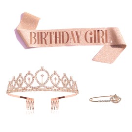 Dengujd Birthday Crown, Brooch, 3-Piece Set, Decoration, Sparkling, Tiara, Party Goods, Birthday Girls, Women's, Headband