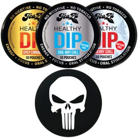 TeaZa Herbal Energy Pouch Cool Mint, Cinnamon, Cherry Chill 3 Can Variety Pack with DC Crafts Nation Skin Can Cover - Skull