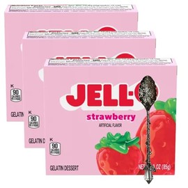 Candy Freezer Gelatin Dessert Mix - 3 oz Boxes (Pack of 3) - With Gem Spoon (Strawberry) - Gem Spoon