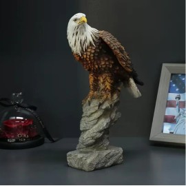 Perched Bald Eagle on Rock Statue Resin Eagle Figurine for Garden DecorColor: Brown, Size: One Size