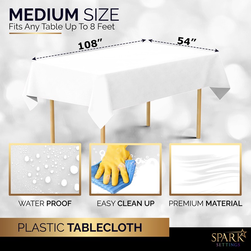 Amcrate Rectangular Plastic White Reusable Tablecloth Cover - Ideal for