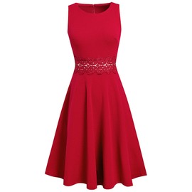 HOMEYEE Women's Sleeveless Cocktail A-Line Embroidery Casual Party Summer Wedding Guest Dress A079(4,Red)