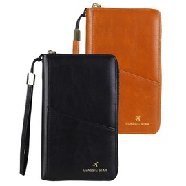 XdealCozyxc 2 Pcs Passport Holder Travel Wallet, RFID Blocking Leather Purse, Document Organizer for Family Passports Credit Cards and Tickets