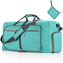 Vomgomfom Travel Bag with Shoe Compartment, Large Folding Bag for Camping, Travel, Fitness, E mint green, 85 L, travel bag