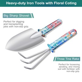 Tbltaca Garden Tool Set, Stainless Steel Heavy Duty Gardening Tools 30 PCS w/Floral Print, Trowel Rake Weeder Pruner Shears Sprayer Digging Claw Gloves, Ideal Gardening Gift for Women