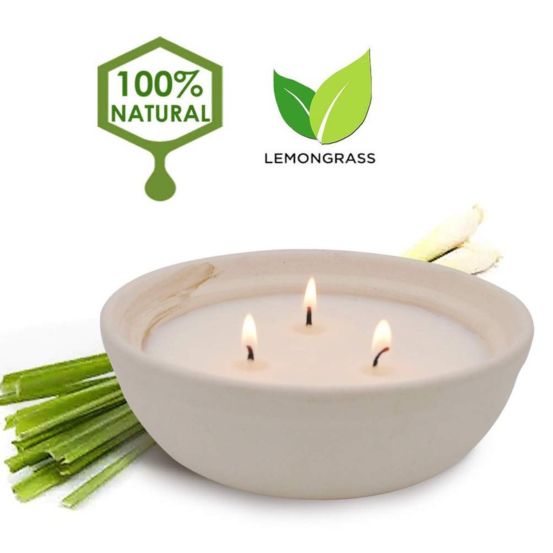 Citronella Candles in Coarse Pottery Container, Natural Soy Wax Candle
