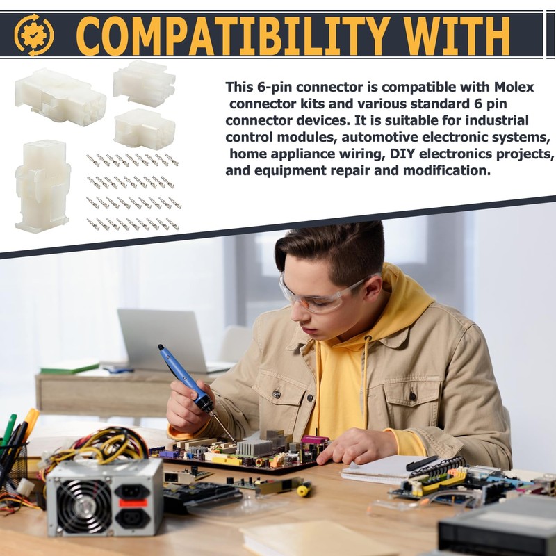 3 Complete Set- 6 Pin Connector (6 Circuit 2.13mm D
