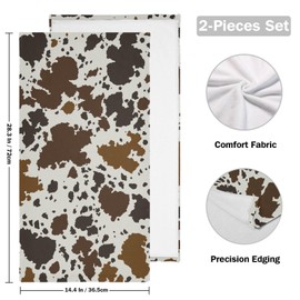 COVASA 2 Pack Rustic Cowhide Hand Towels for Bathroom,Soft Absorbent Brown Milk Cow Print Farmhouse Animal Skin Pattern Kitchen Towels,Decorative Guest Bathroom Towels for Face,Shower,Gym 14"x28"