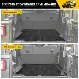 JTYZSM Rear Cargo Mat for 2018-2024 Jeep Wrangler JL Unlimited 4X4 Cargo Liners All Weather TPE Protection Anti-Slip Trunk Mat for 18-24 Wrangler JL 4X4 4 Door Accessories