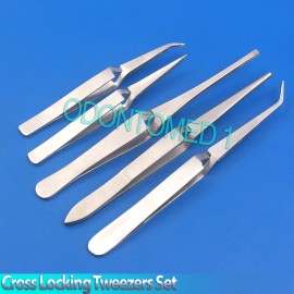 ODM Cross Locking Tweezers Set 5 Cross Lock Soldering Self Closing Straight & Bent