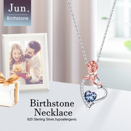 Iefil Birthstone Necklaces for Women - Anniversary Birthday Gifts for Women, Alexandrite Necklace, June 925 Sterling Silver Rose Heart Birthstone Necklace, Jewelry Gifts for Her Wife Mom