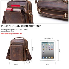 Contacts Genuine Leather Men's Laptop Mini Tab Messenger Crossbody Bag Handbag Brown Mini Shoulder Bags Genuine Leather (Coffee), coffee