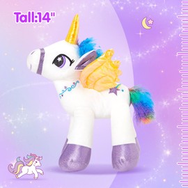 (White) - Houwsbaby Glowing LED Night Light Unicorn Stuffed Animal Soft Horse Plush Toy Glitter Gift for Kids Girlfriend Companion Pet Home Decoration, 36cm (White)