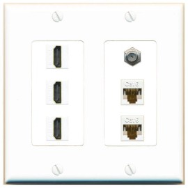 Wallplate City 2 Port CAT6 COAX 3 HD Wall Plate-2 Gang White
