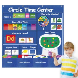 Boczif Circle Time Learning Center Pocket Chart for Classroom, Educational Teaching Materials Learning Calendar Weather Number Counting Letter Color Shape Wording Rhyme Pictures