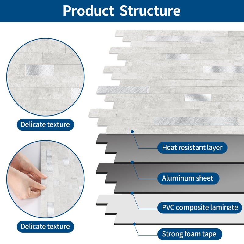 10 - Sheet Peel and Stick Backsplash Wall Tile, PVC