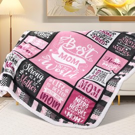 Mom Sherpa Fleece Throw Blanket Gift for Mom for Mothers Day from Daughter Mom Gift from Son - Best Mom Ever Pink Blanket - Birthday for Mother from Children 50''x60''