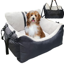 Small Dogs Car Seat,Fully Detachable and Washable Ultra Soft Car Travel Bed, with Clip-on,Two Portable Handle and Storage Pockets Puppy Dog Booster Seats,Portable DogCar Travel Carrier Bed