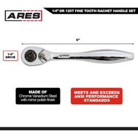 ARES 42068-1/4-Inch Drive 120 Tooth Ratchet – 3 Degree Swing Arc - Reversible Ratcheting Mechanism - Ergonomic Handle and Professional Gear Structure