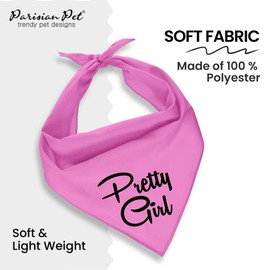 Parisian Pet Dog Bandanas Girl with Printed 'Pretty Girl' Word - Tie-On Adjustable Dog Scarf for Large Dogs Female - Triangle Pink Dog Bandana - Female Dog Bib, Handkerchief for Pets