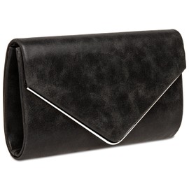 Caspar TA349 Women's Elegant Clutch Bag Evening Bag with Long Chain, black