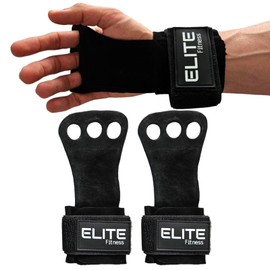 Elite Fitness Calleras con muñequera para Crossfit y Gimnasio, Guantes con 3 Agujeros, Protector de Manos Unisex (Negro, Mediano)